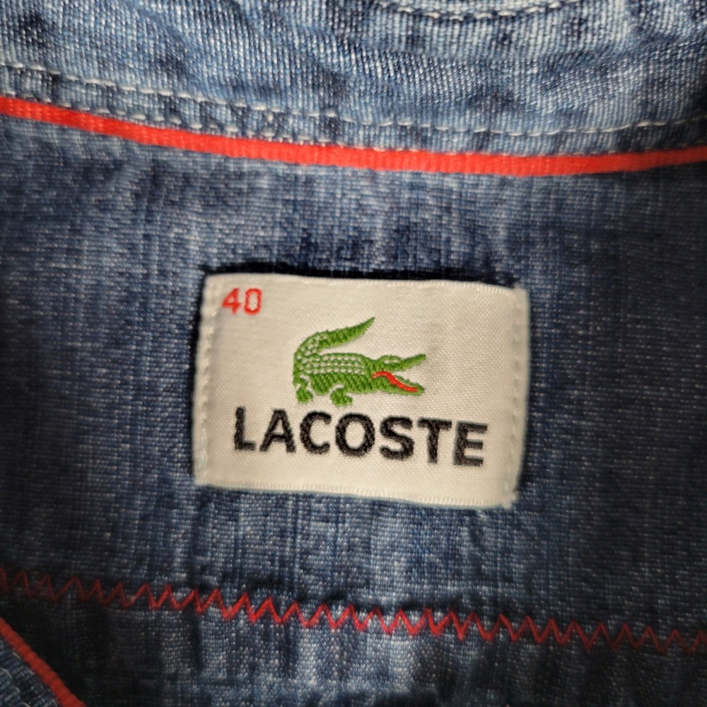 Lacoste Denim Shirt Mens Size 40 Blue Long Sleeve Button Down Crocodile Logo - Picture 5 of 9